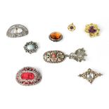 A small collection of vintage costume jewellery to include a pair of marcasite clad oval shoe