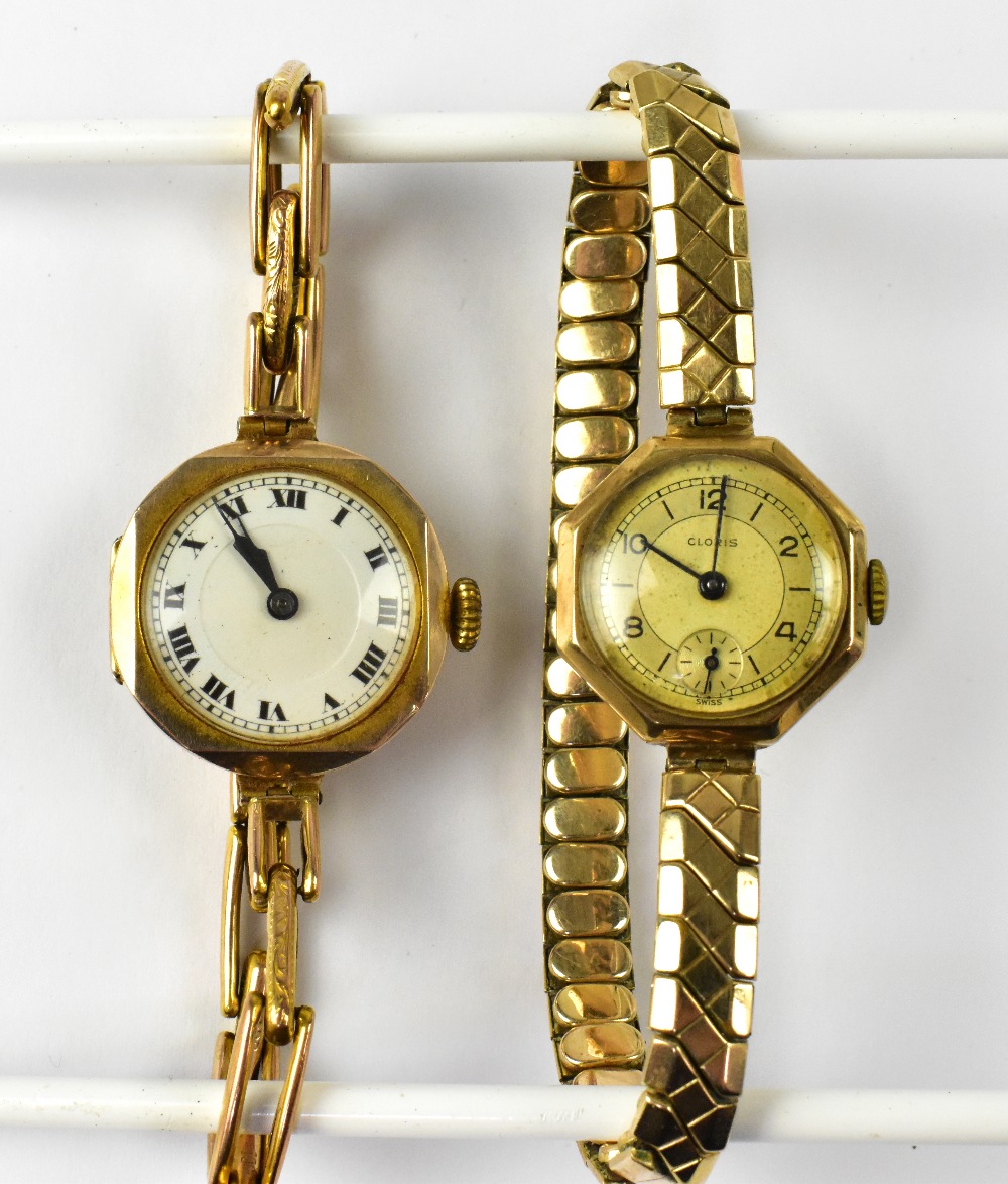 A vintage ladies' 9ct gold wristwatch, the circular white enamelled dial set with Roman numerals,