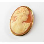 A 20th century carved shell cameo brooch depicting the head and shoulders of a beautiful lady,