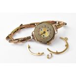 A ladies' 9ct gold wristwatch with 9ct gold flexi strap (af),