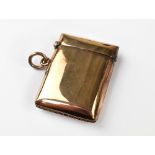 A vintage hallmarked 9ct rose gold vesta case of square form, with hinged lid,