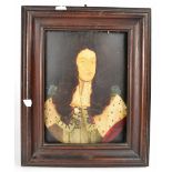 A head and shoulders portrait print of James I, titled verso, 27.5 x 20cm, framed.