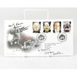 BRITISH HORROR MOVIES; a first day cover bearing the signatures of Christopher Lee,