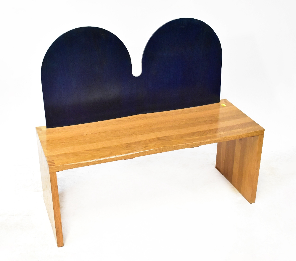 A modern stylised bespoke made oak table with an extending D-shaped small flap either end, - Image 2 of 2