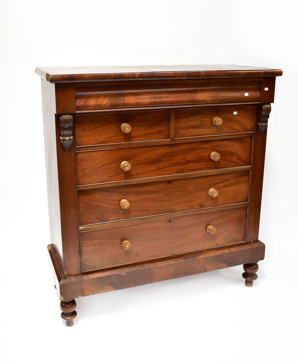 A Victorian mahogany Scottish chest of two short over three long drawers with a cushion drawer