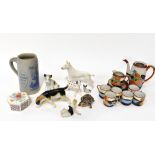 A mixed lot of ceramics to include Hummel figures, floral encrusted items, Japanese tea service,