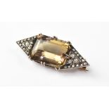 A yellow metal diamond and smoky quartz Art Deco brooch,