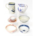 LIVERPOOL PORCELAIN; a group six of c1790 pieces to include two blue and white non-matching bowls,