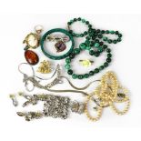 Various items of costume jewellery to include vintage malachite one-piece bangle,