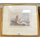 SAMUEL OWEN (1769-1857); watercolour, Dutch fishing boats at sea, gallery label verso, 15 x 21cm,