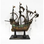 A scale model of Christopher Columbus' ship 'Santa Maria', a three-masted galleon,