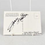 GEORGE HARRISON; a postcard bearing the legendary musician's signature to the reverse.