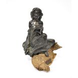 UNATTRIBUTED; a modern bronze figure of a seated maiden on a naturalistic plinth, height 21.5cm.