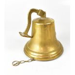 A brass ship's bell with mount bracket, 20 x 18cm excluding bracket, 22cm with bracket.