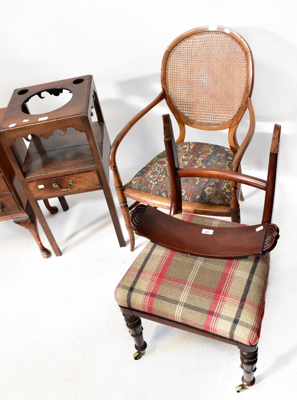 A William IV mahogany bar back dining chair with overstuffed seat upholstered in tartan fabric, - Image 2 of 3