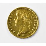 A Napoleon I Laureate head 1809 gold (900 grade) 20 franc coin, with 'A' mint mark for Paris,