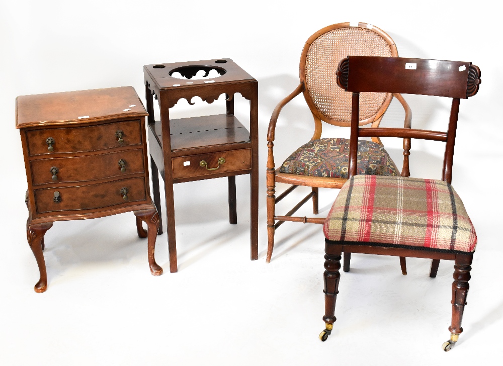 A William IV mahogany bar back dining chair with overstuffed seat upholstered in tartan fabric,