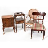A William IV mahogany bar back dining chair with overstuffed seat upholstered in tartan fabric,