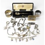 Various silver and silver jewellery to include a 1937 hallmarked silver anointing spoon in case,