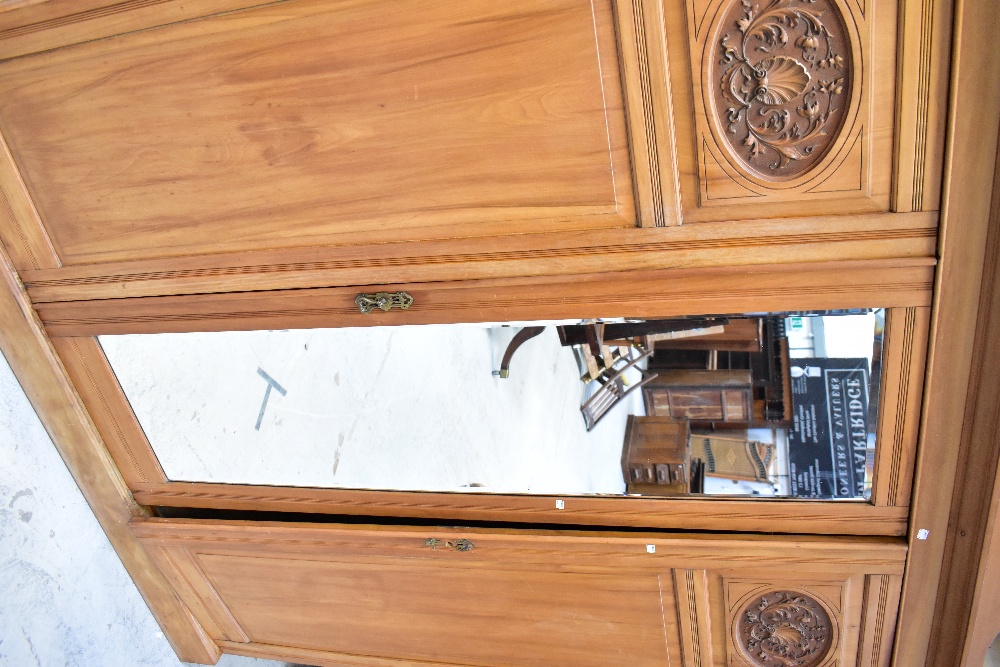 An Edwardian satin walnut triple wardrobe, - Image 2 of 5