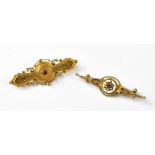 Two 19th century brooches in the Victorian style, one example 15ct gold,