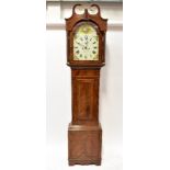 A 19th century eight-day longcase clock with arched painted dial,