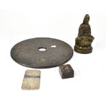 A group of four Oriental items to include a bronzed figure of a Hindu goddess, height 19cm,