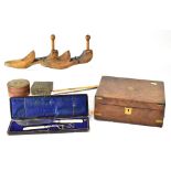 Various mixed collectibles to include a mahogany writing slope with brass corners,