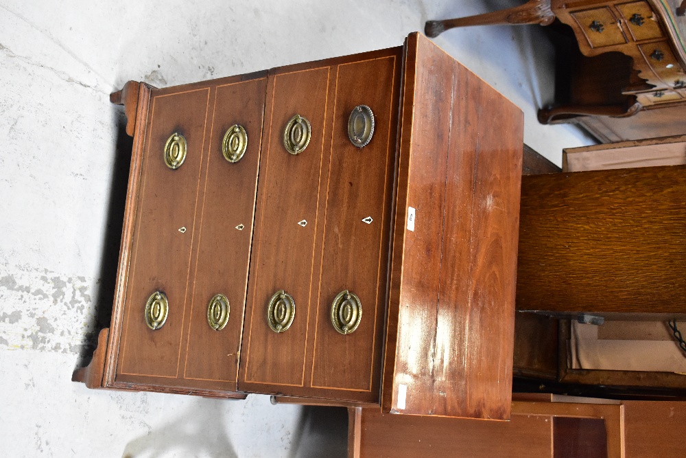 A 19th century mahogany line inlaid commode in the form of a four-drawer bachelor's chest, - Image 3 of 3