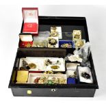 A large collection of antique, vintage and modern costume jewellery, coins and medals,