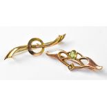 Two vintage 9ct gold brooches, one in the Art Nouveau style,