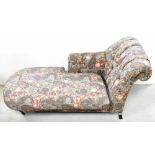 A reproduction Victorian-style chaise longue with button upholstered scrolling arm,