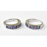 Two matching silver tanzanite and white stone ladies' dress rings, size Q (2).