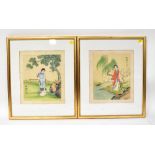 Two late 18th/early 19th century Chinese watercolour paintings on silk, mounted on card,