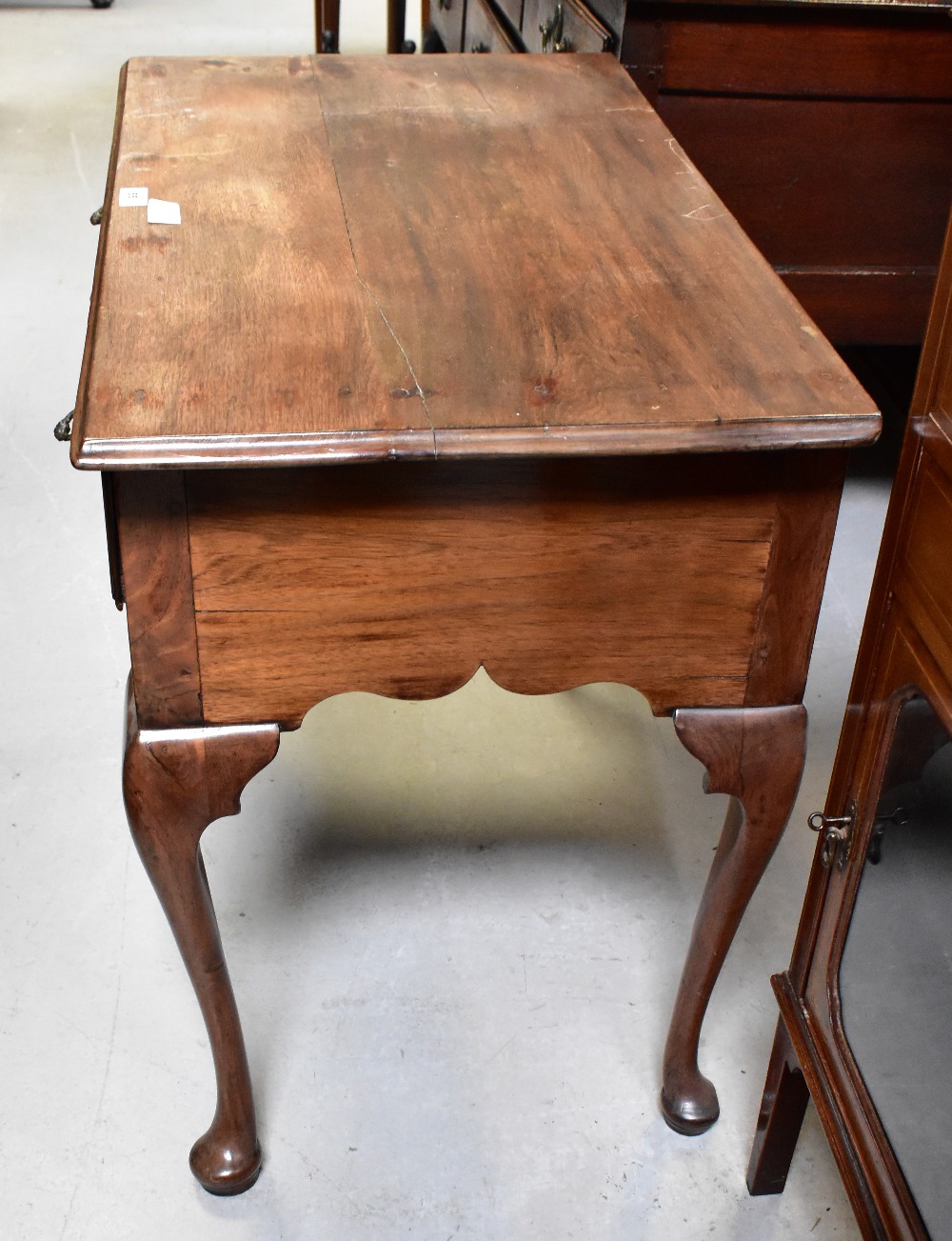 A 19th century oak lowboy, the moulded top above three frieze drawers and shaped apron, - Image 6 of 8