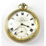 THOMAS RUSSELL & SONS; a white metal open face pocket watch,