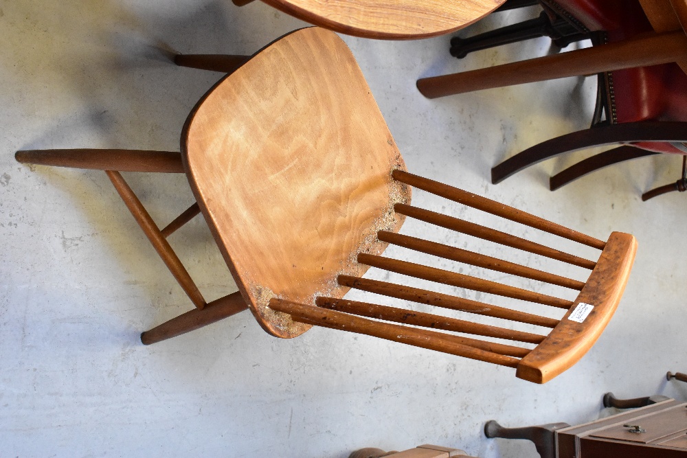 A set of four stick-back dining chairs raised on turned tapering cross stretchered supports and a - Image 2 of 3