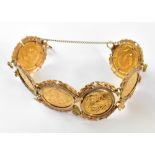A George V six sovereign coin bracelet,