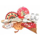 An eclectic collection of Oriental ware to include vintage fans,