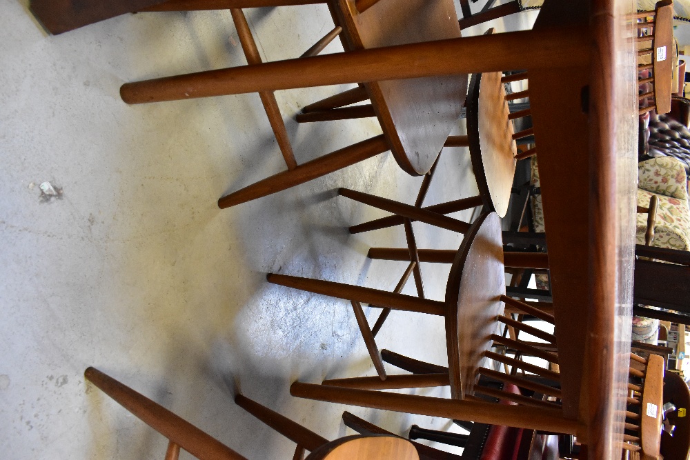 A set of four stick-back dining chairs raised on turned tapering cross stretchered supports and a - Image 3 of 3