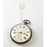 A Victorian hallmarked silver open face pocket watch, fusee jewelled with diamond endstone,