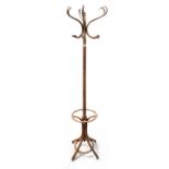 A mid-20th century bentwood coat/hat stand, with six S-shaped hooks to the upper section,