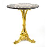 A late 19th/early 20th century Italian round marble chess table with pietra dura top with veined