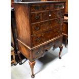 A George III burr walnut chest on stand,