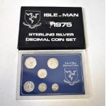 An Isle of Man 1975 sterling silver decimal coin set, comprising 50p Viking Ship,