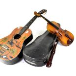 A cased Skylark violin with paper label to interior, length 59cm with bow,