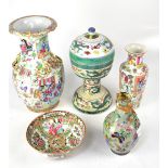 A group of five late 19th/early 20th century Oriental ceramics to include a large baluster vase in