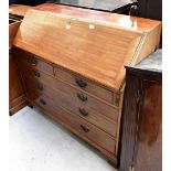 A George III mahogany line inlaid and crossbanded bureau,