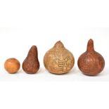 Four Oriental unopened gourds of various shapes and sizes,