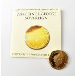THE LONDON MINT; a Queen Elizabeth II 2014 Prince George Sovereign, proof, 8g,